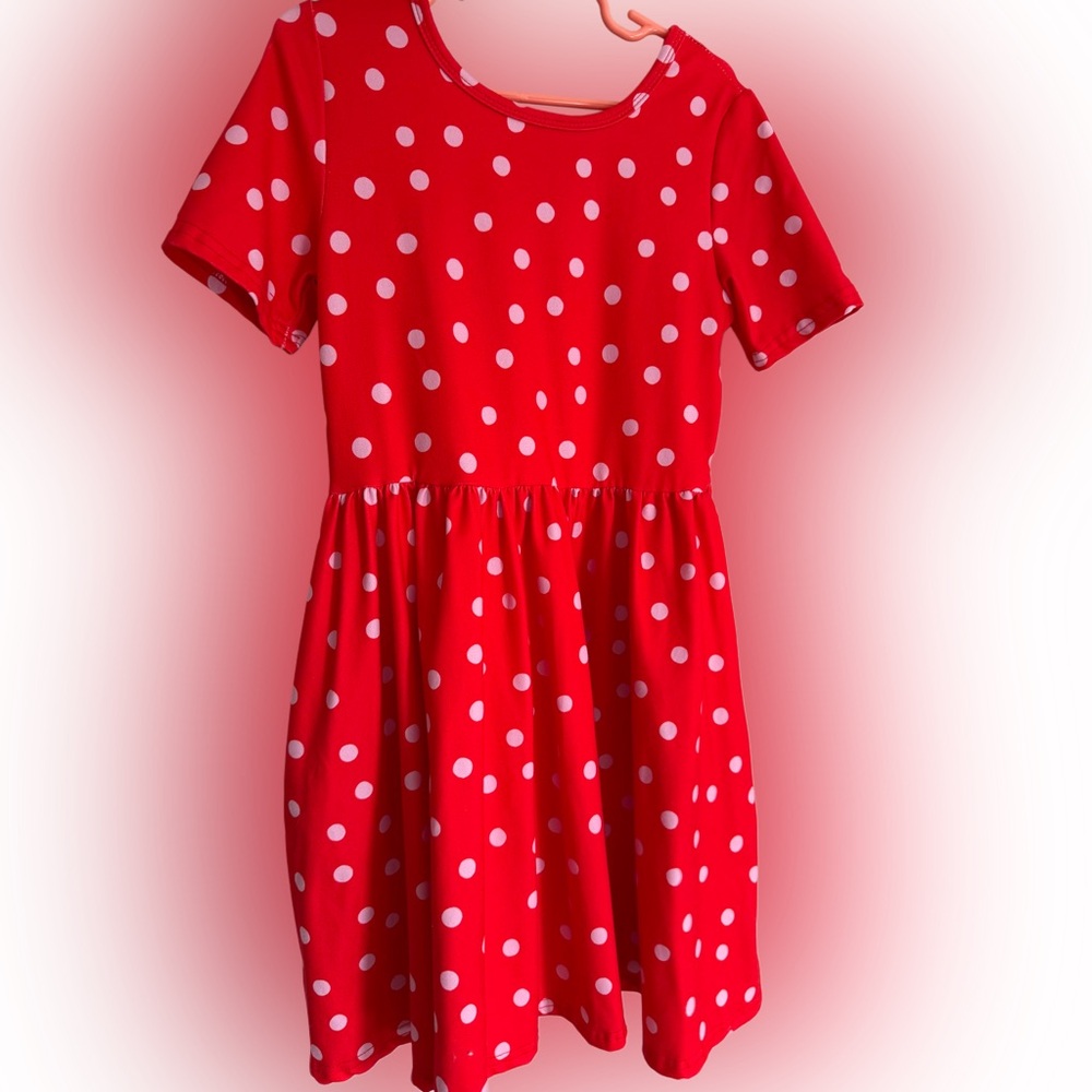Girlhood Little Stocking Co Red and White Polkadot Twirl Dress 7 EUC